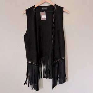 ❤️ Montana West Black Fringe Vest Studded Western Boho NWT One Size